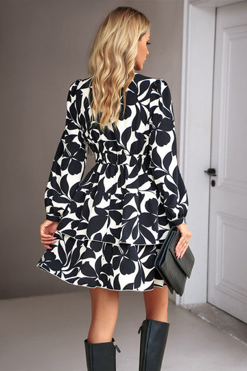 Black Long Sleeves Printed Casual Dress